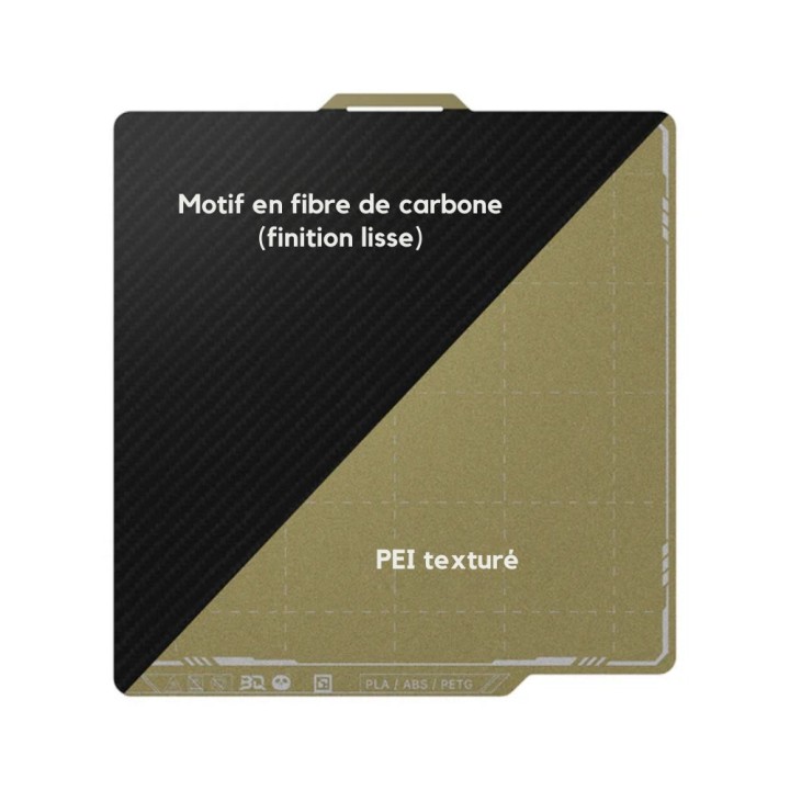 BIQU - Plateau Bambu lab X1/X2/P1/P2/A1 - PEI texturé & PET Carbon - 257 x 257 mm