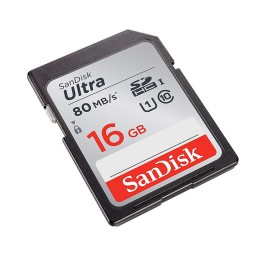 Carte Mémoire SDHC 16 Go SanDisk Ultra jusqu'à 80 Mo-sec Classe 10