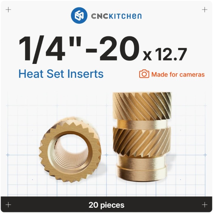CNC Kitchen - Inserts Filetés 1/4" - 20x12.7 - Lot de 20 pièces