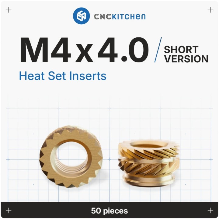 CNC Kitchen - Inserts Filetés M4x4.0 Courts - Lot de 50 pièces