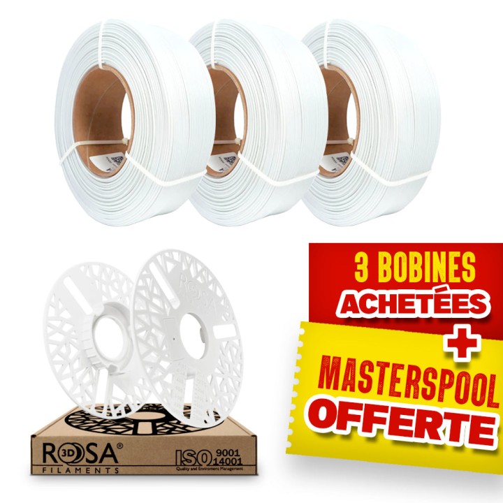 Pack Refill Rosa3D - PLA Starter Blanc Neige (Winter White) x3 + Masterspool Offerte