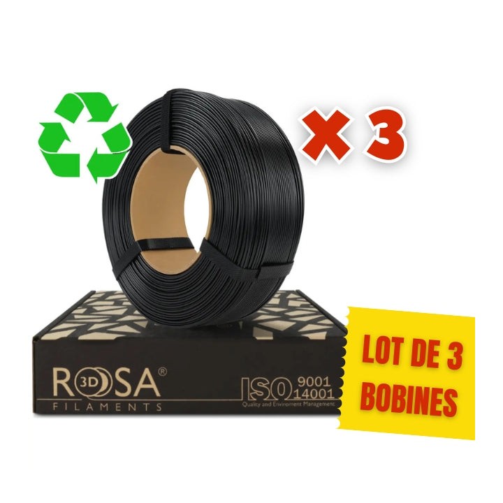 Pack Rosa3D - rPLA - Noir (Black) - 1,75 mm - 3 X 1 kg Refill