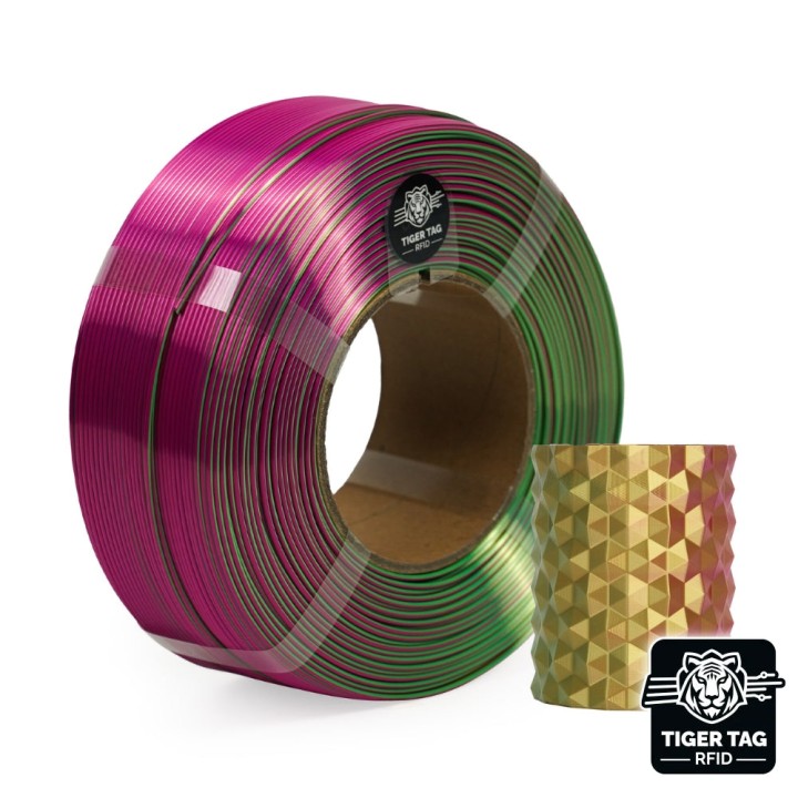 R3D - Tri-Silk color - Or/Vert/Fuschia (Gold/Green/Fuchsia) - 1,75 mm - 1 kg Refill avec RFID TigerTag