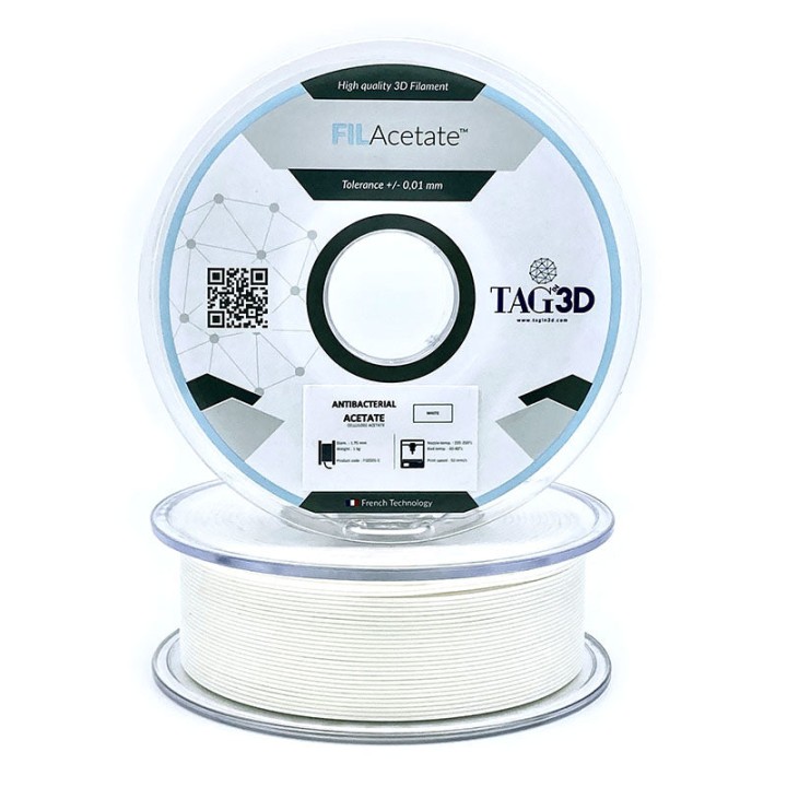 Tag3D - FilAcetate - Acétate Antibactérien Blanc - 1.75 mm - 1 kg